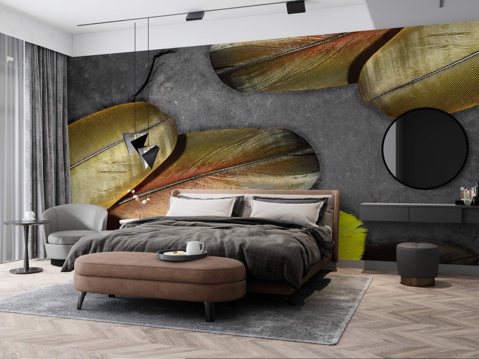 Fototapet pene de aur sclipitoare pe un fundal gri