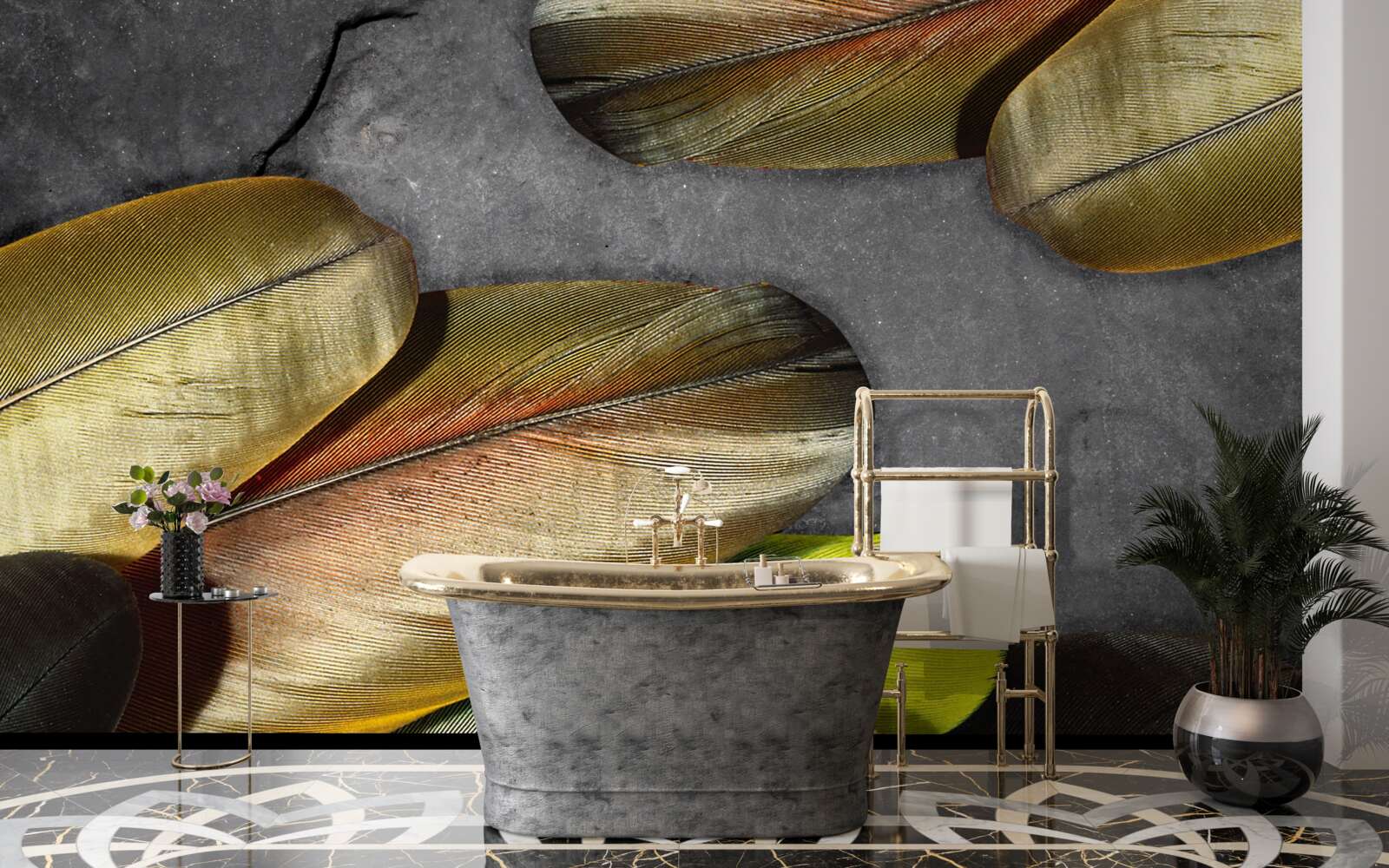 Fototapet pene de aur sclipitoare pe un fundal gri