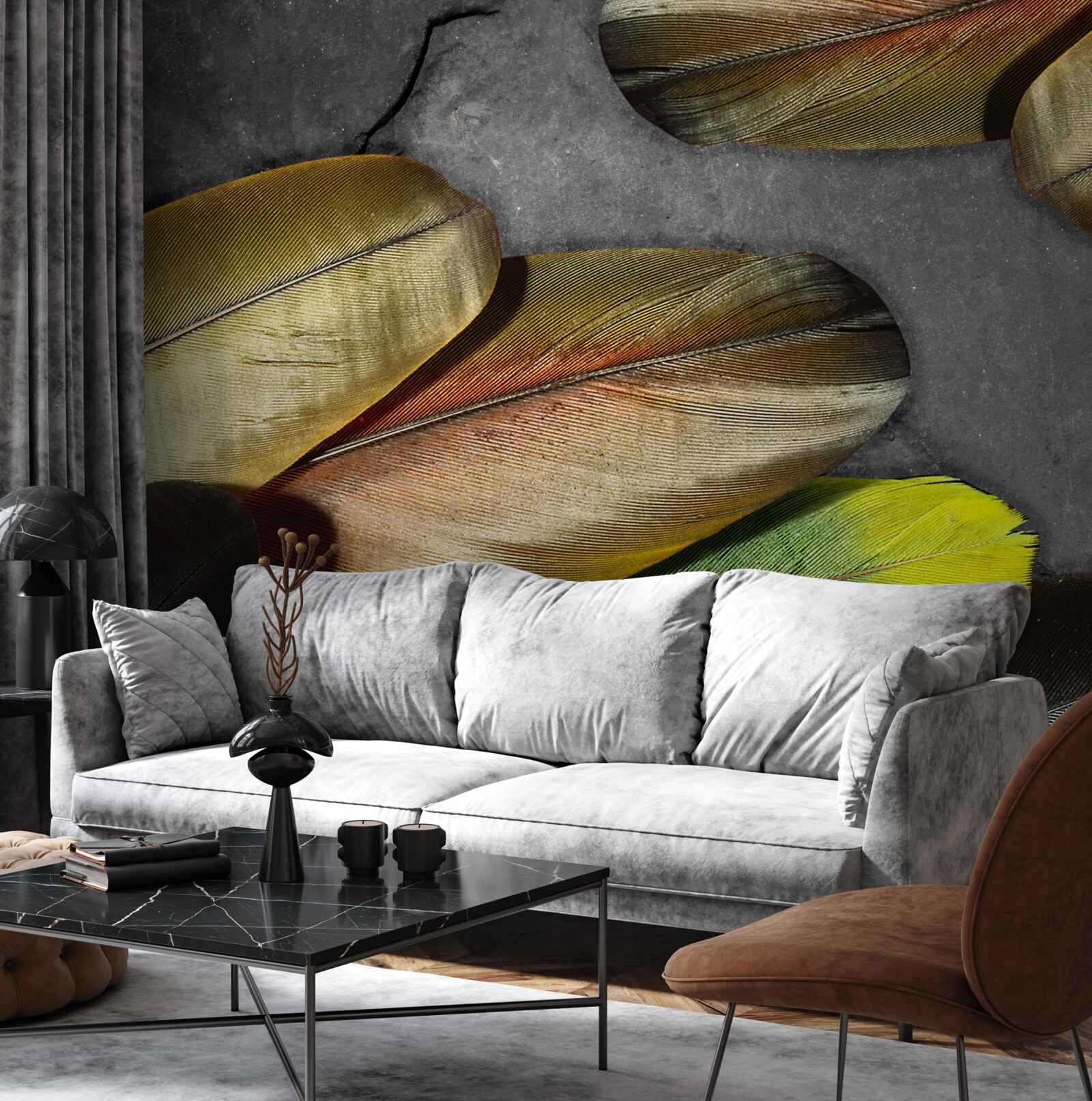 Fototapet pene de aur sclipitoare pe un fundal gri