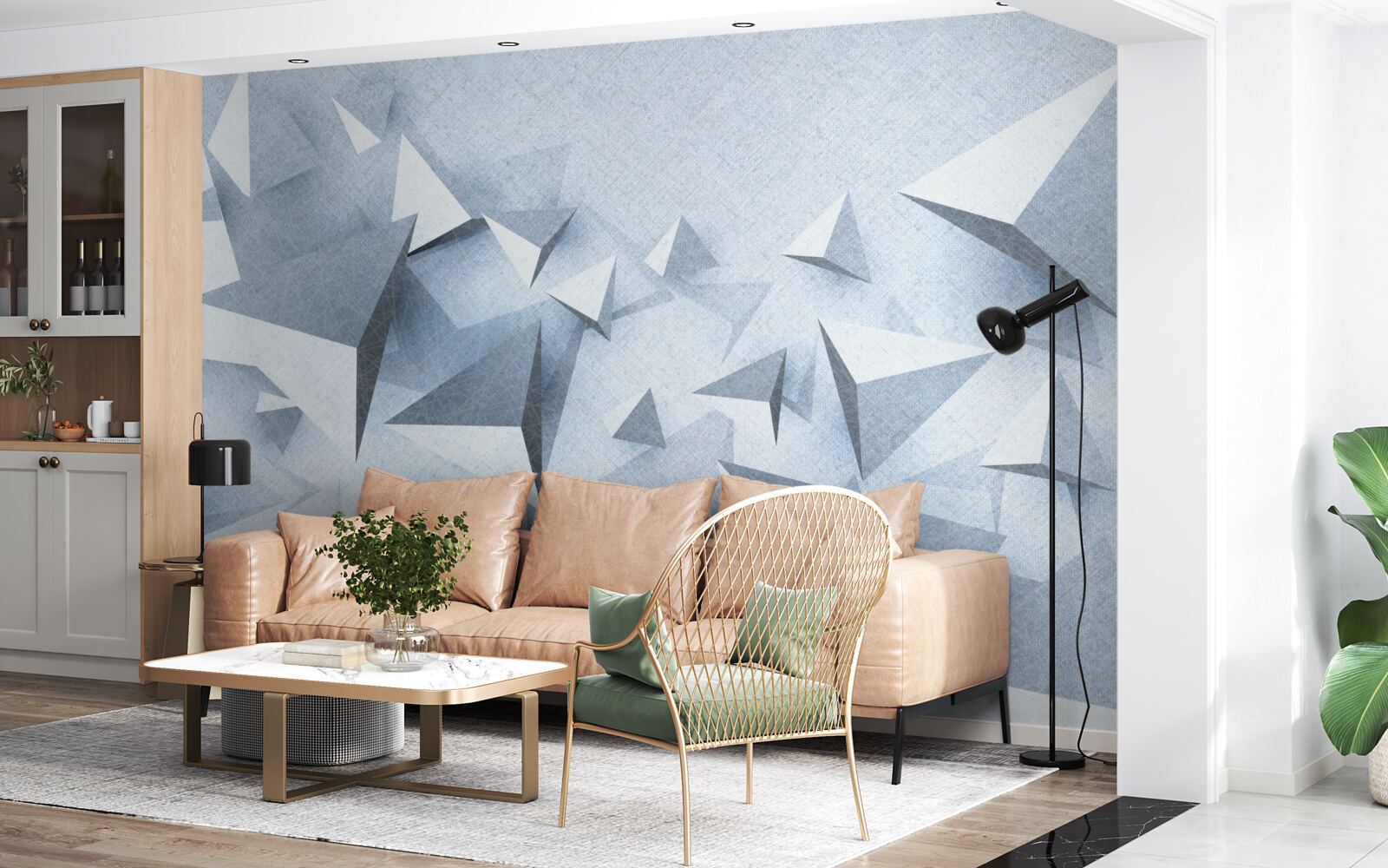 Fototapet triunghiurile volumetrice de diferite dimensiuni sunt albe