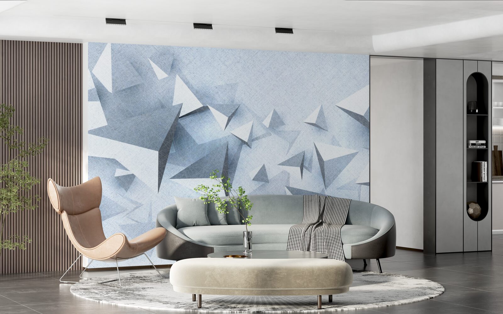 Fototapet triunghiurile volumetrice de diferite dimensiuni sunt albe