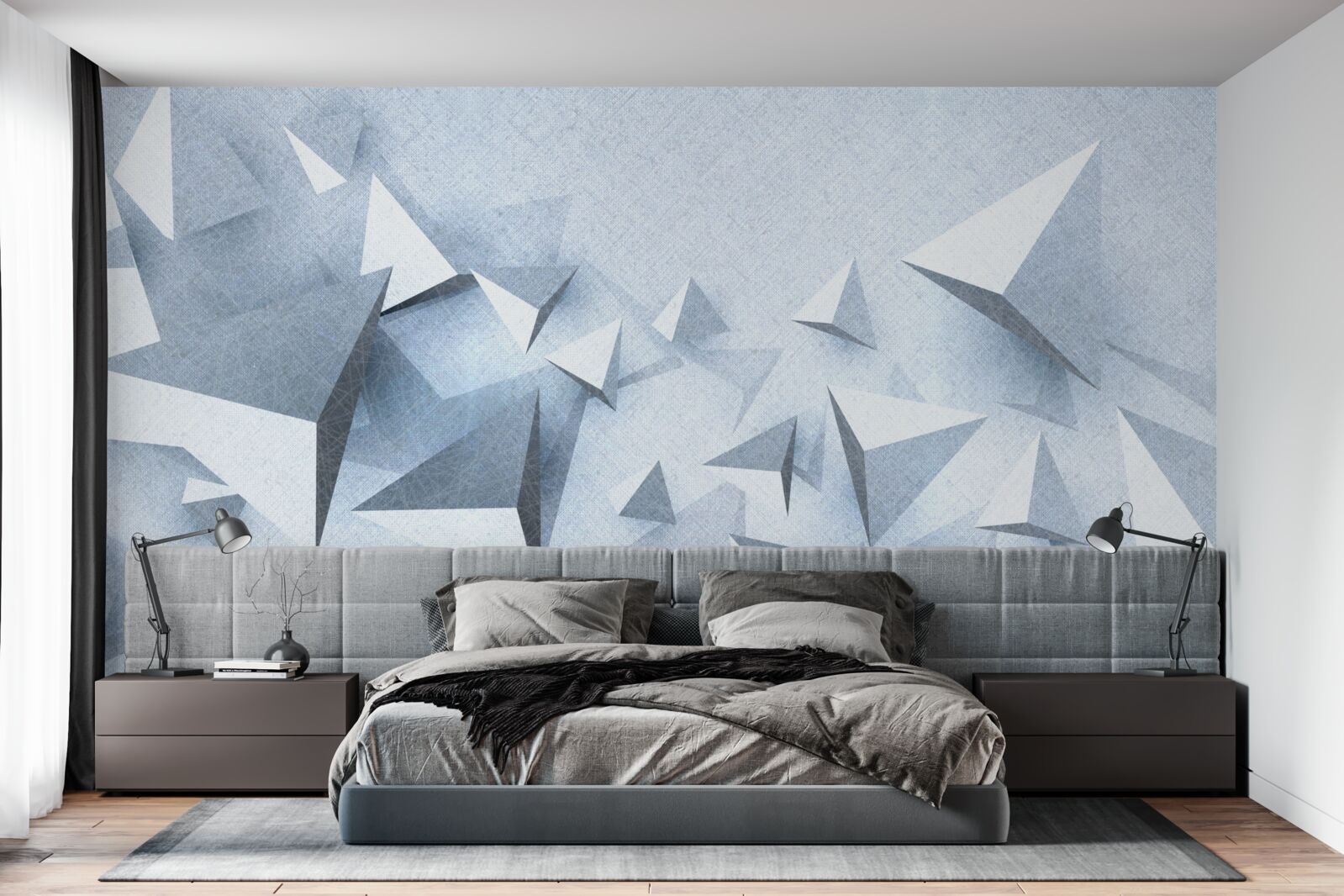 Fototapet triunghiurile volumetrice de diferite dimensiuni sunt albe