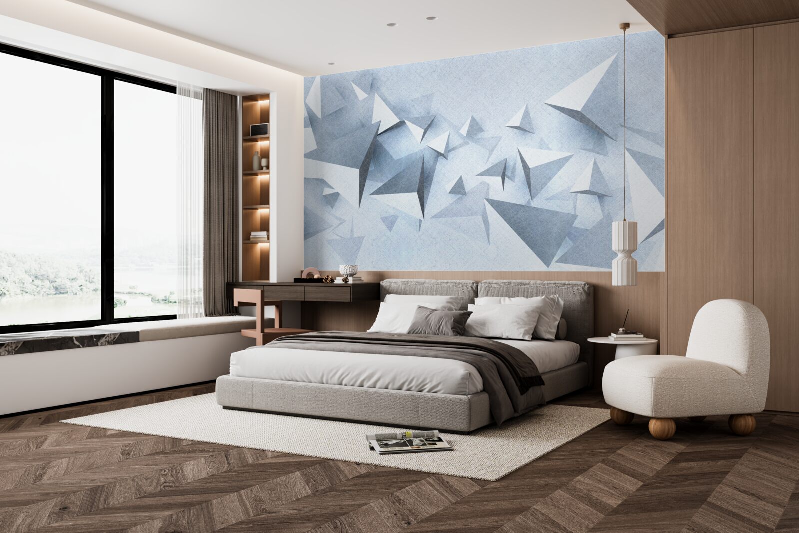 Fototapet triunghiurile volumetrice de diferite dimensiuni sunt albe