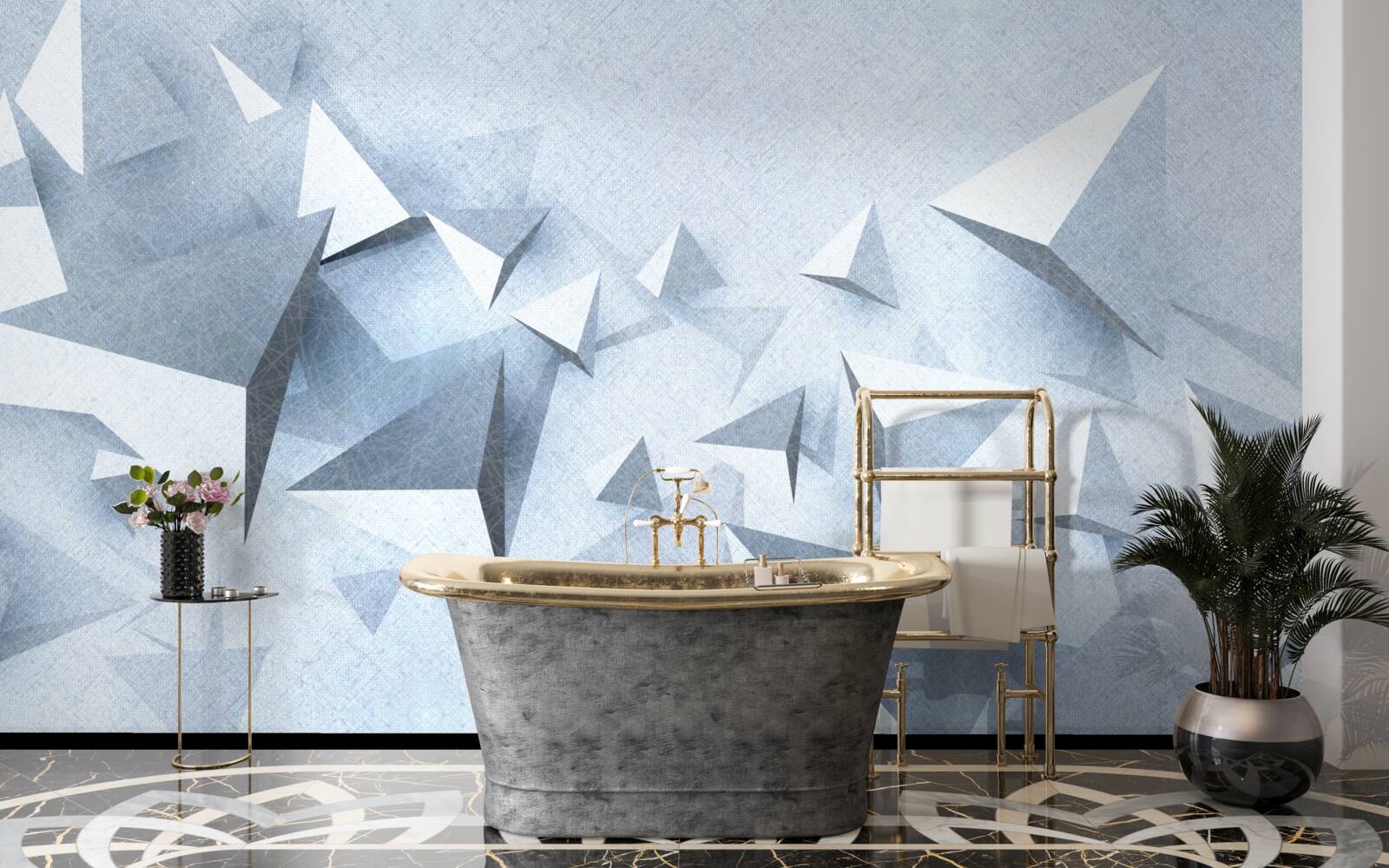 Fototapet triunghiurile volumetrice de diferite dimensiuni sunt albe