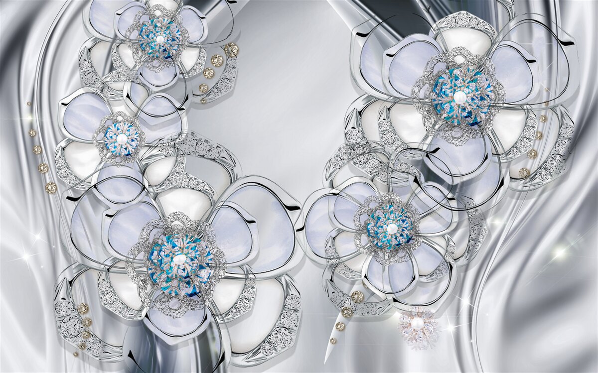 Fototapet muguri argintii cu diamante albastre