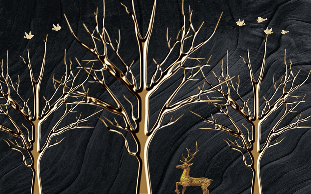 Fototapet căprioara se plimbă noaptea printre copaci