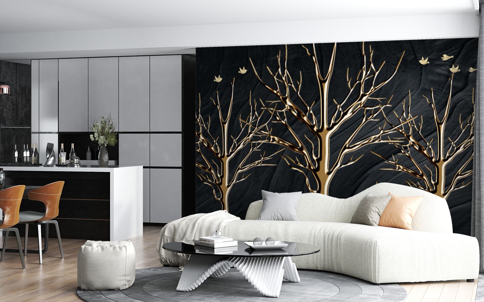 Fototapet căprioara se plimbă noaptea printre copaci