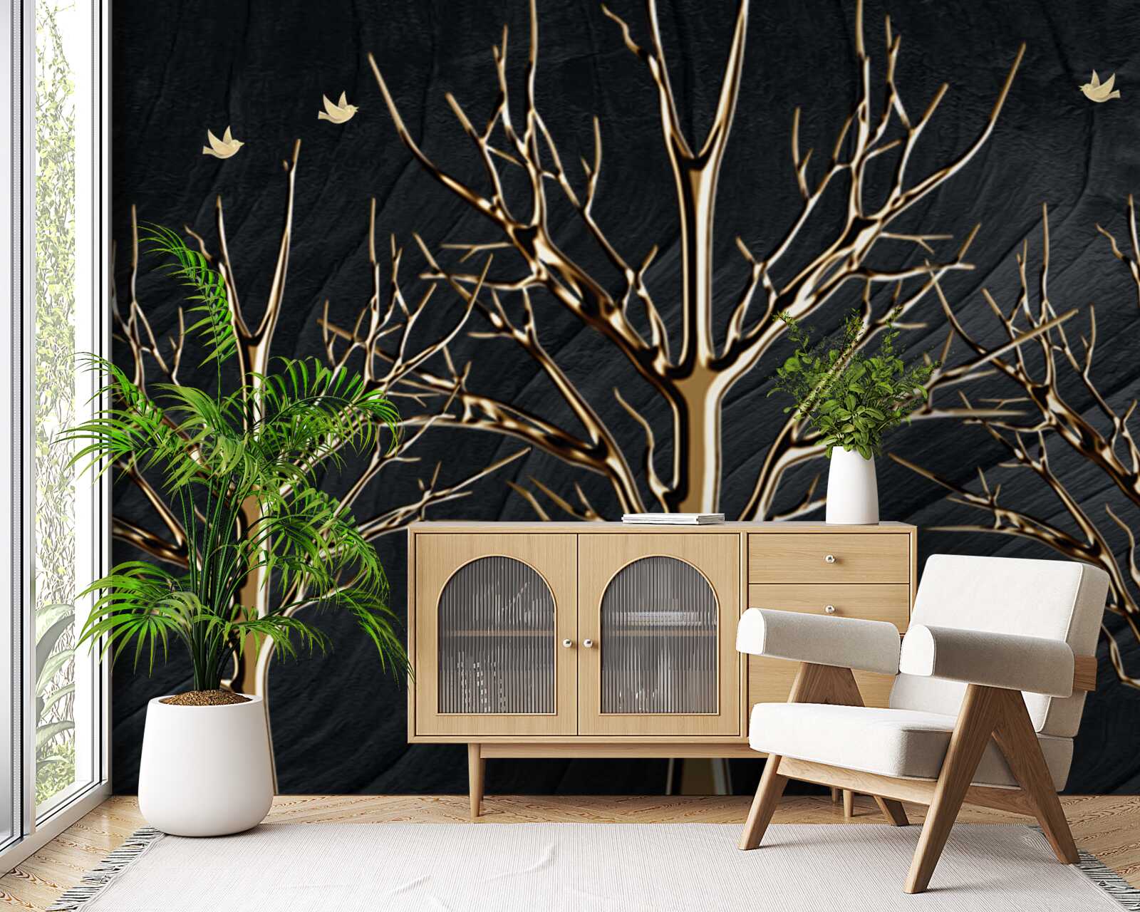 Fototapet căprioara se plimbă noaptea printre copaci