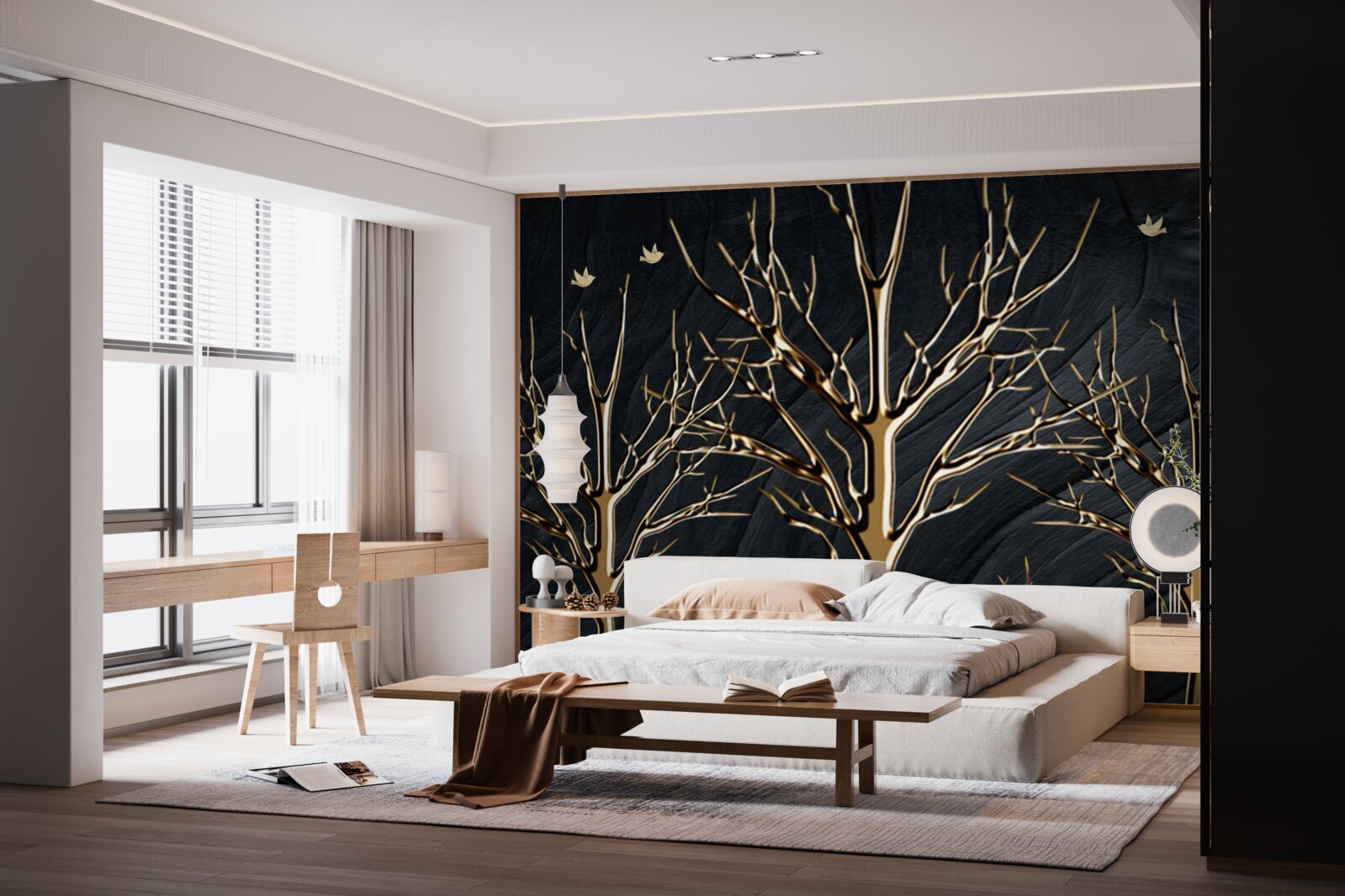 Fototapet căprioara se plimbă noaptea printre copaci