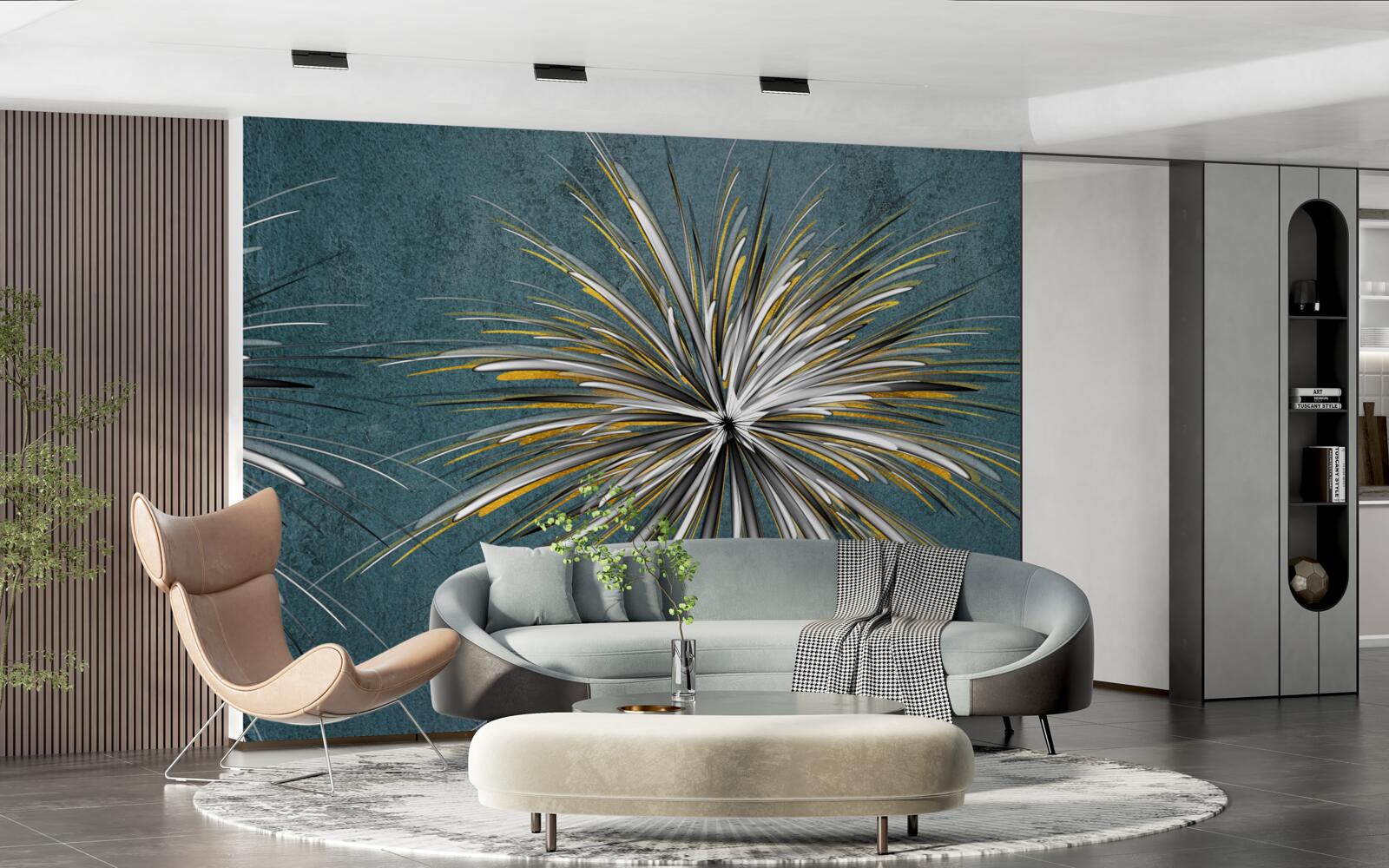 Fototapet ramură cu fundal albastru pufos