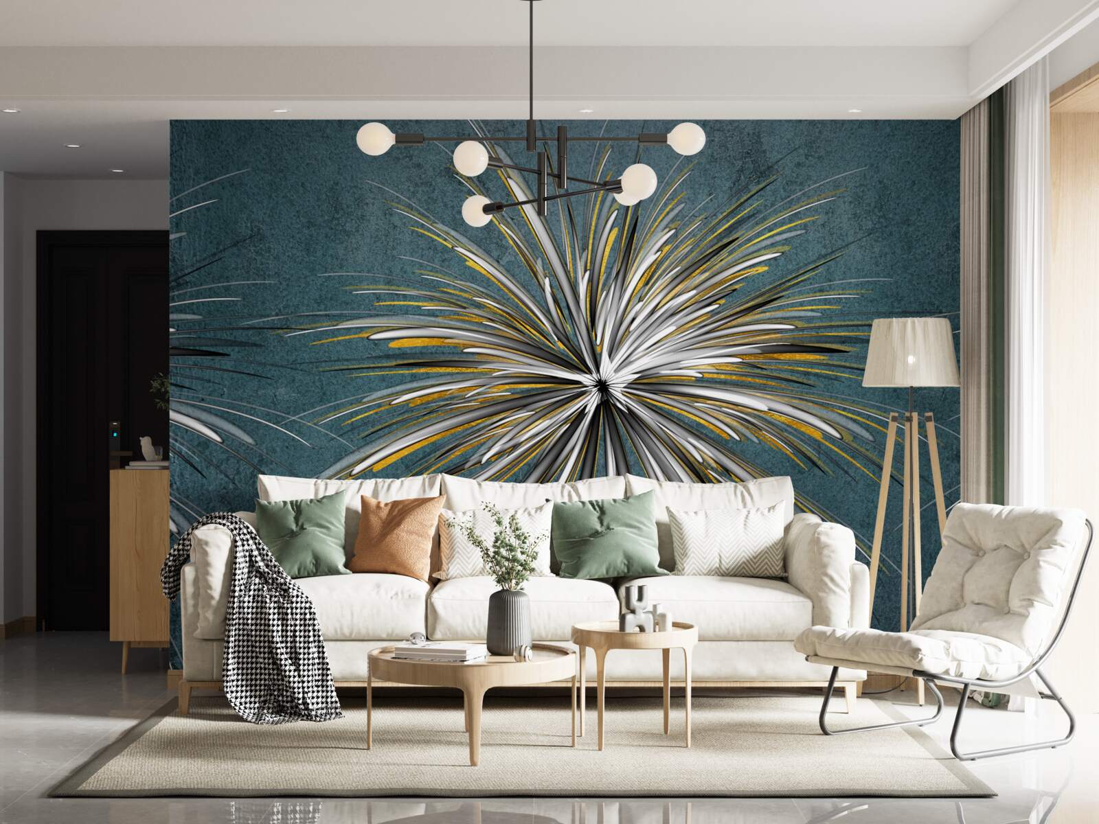 Fototapet ramură cu fundal albastru pufos