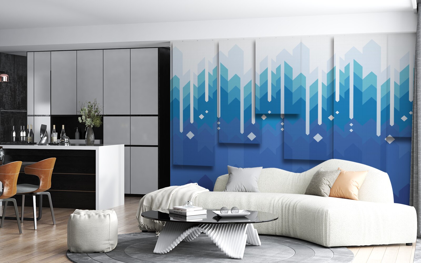 Fototapet munții în cascadă se detașează în măreția rece