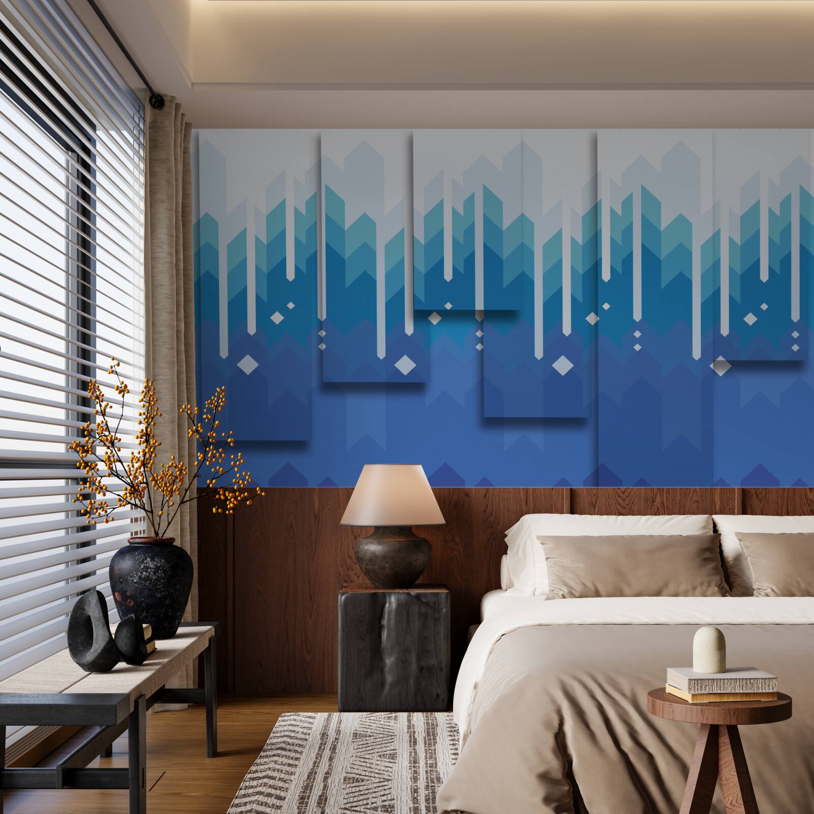 Fototapet munții în cascadă se detașează în măreția rece