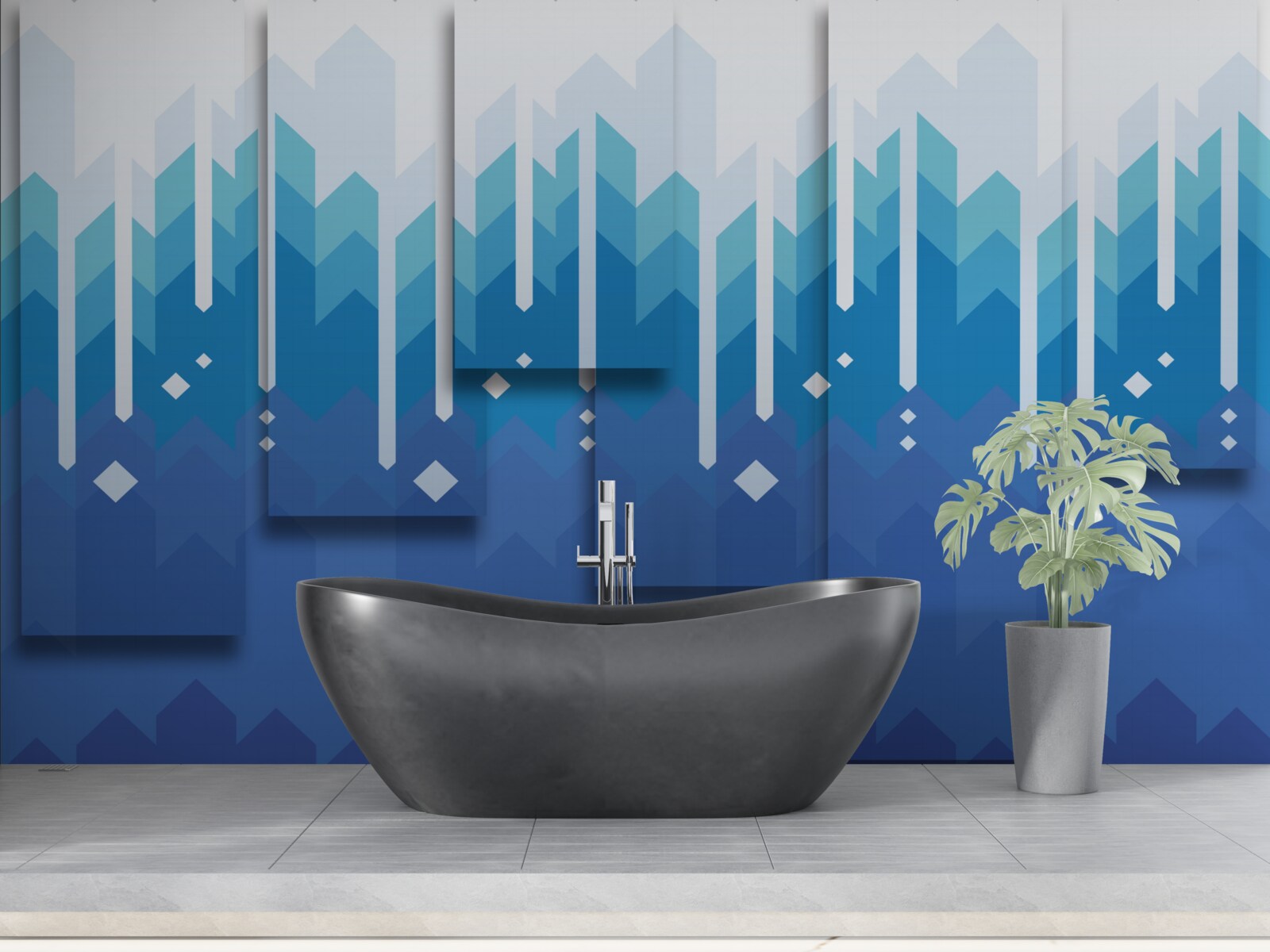 Fototapet munții în cascadă se detașează în măreția rece