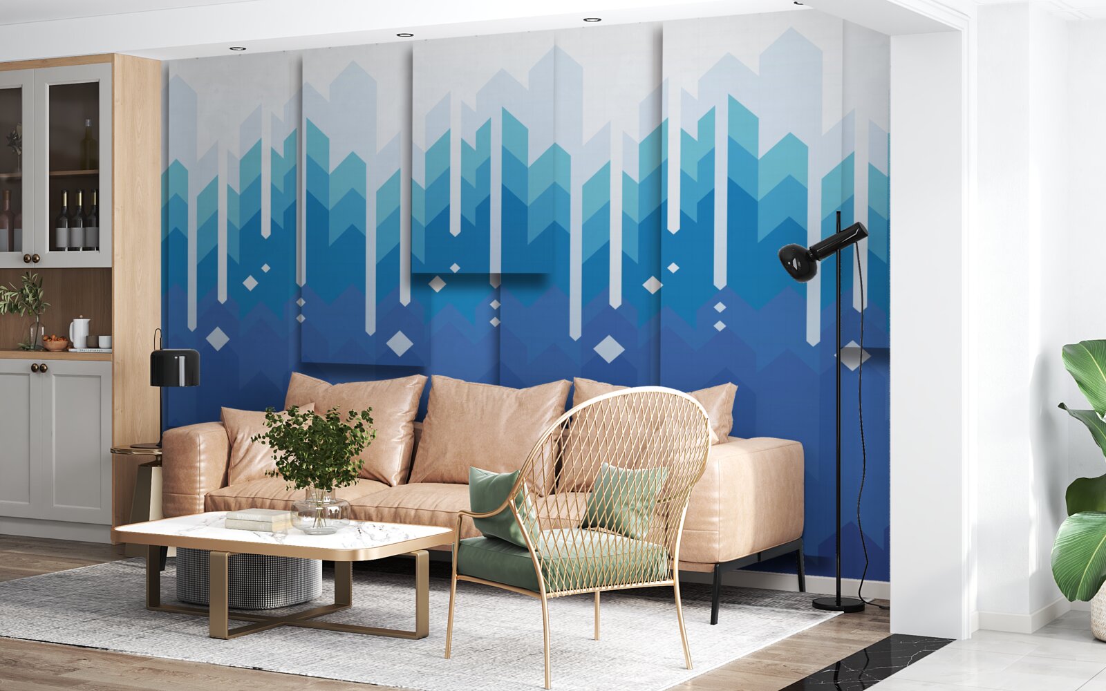 Fototapet munții în cascadă se detașează în măreția rece