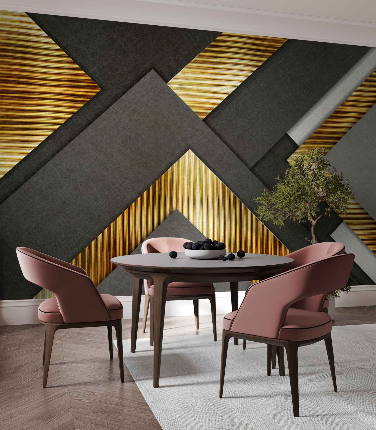 Fototapet dreptunghiurile sunt negre cu linii aurii