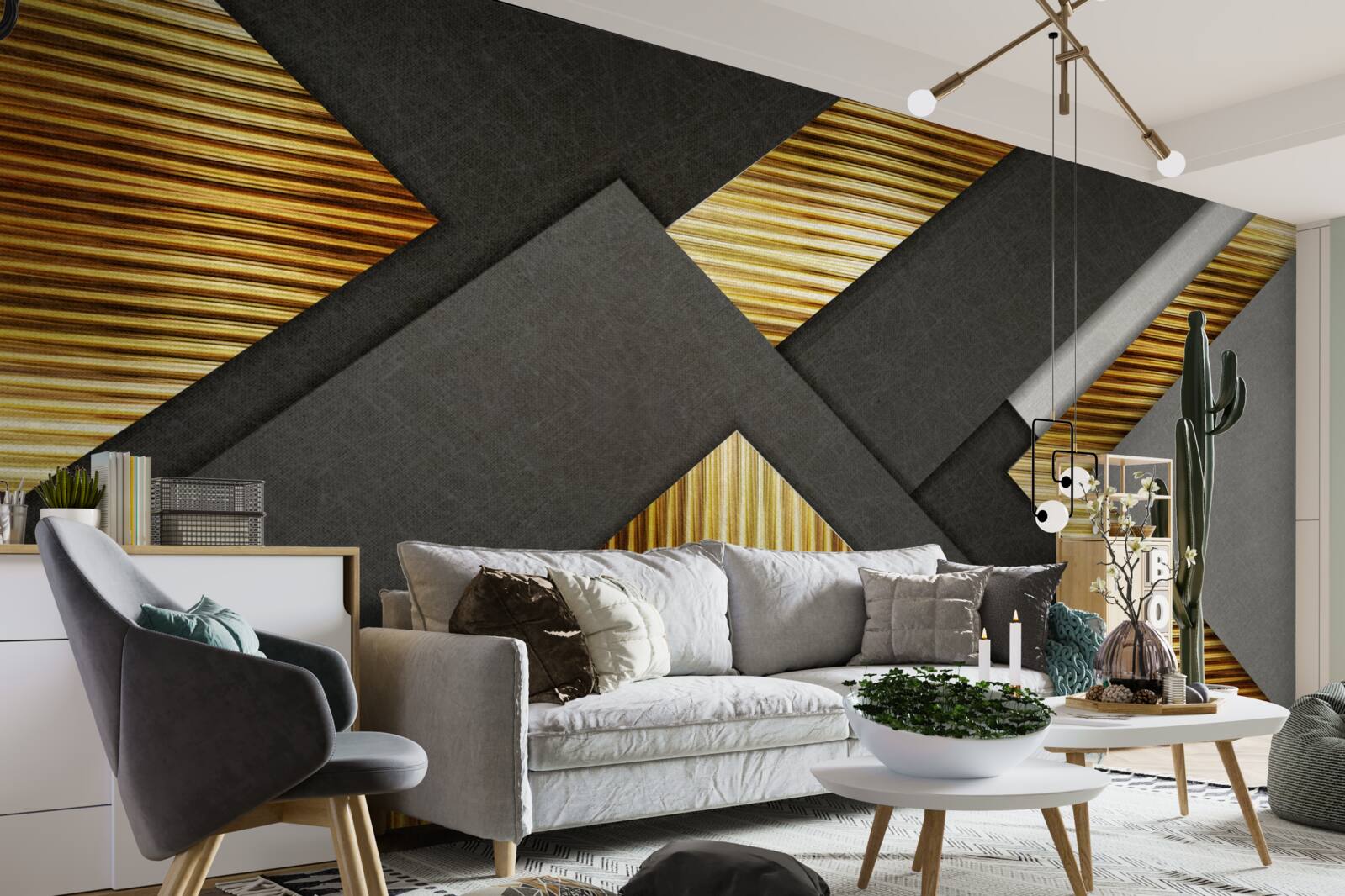 Fototapet dreptunghiurile sunt negre cu linii aurii