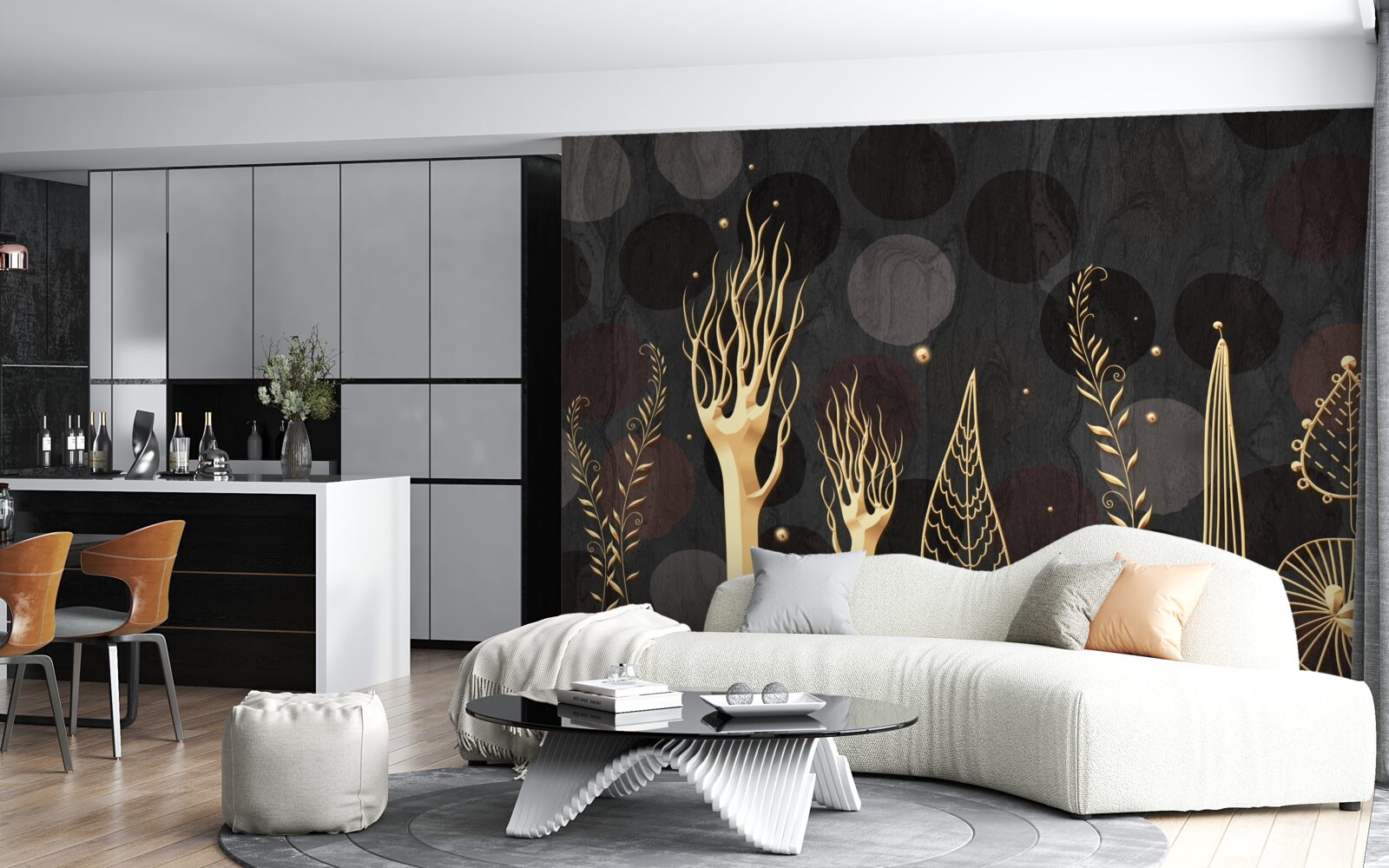 Fototapet noaptea printre copacii foioși