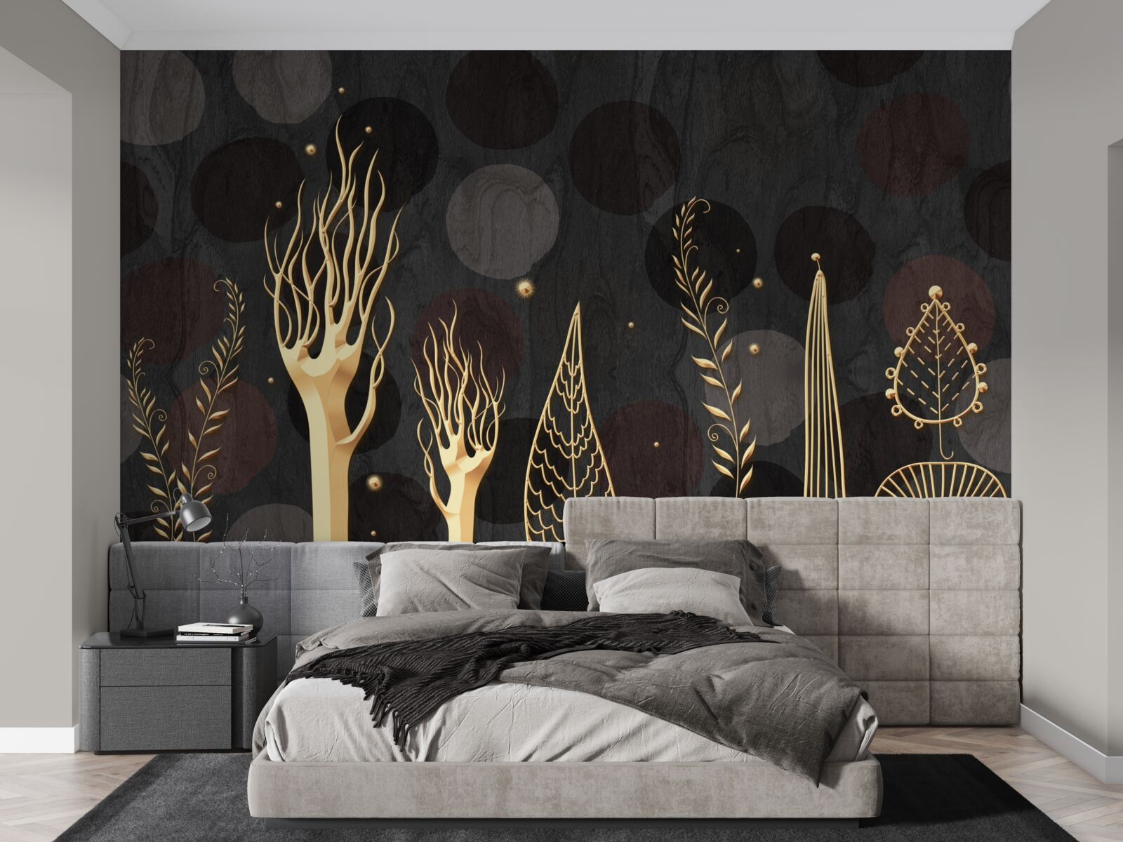 Fototapet noaptea printre copacii foioși