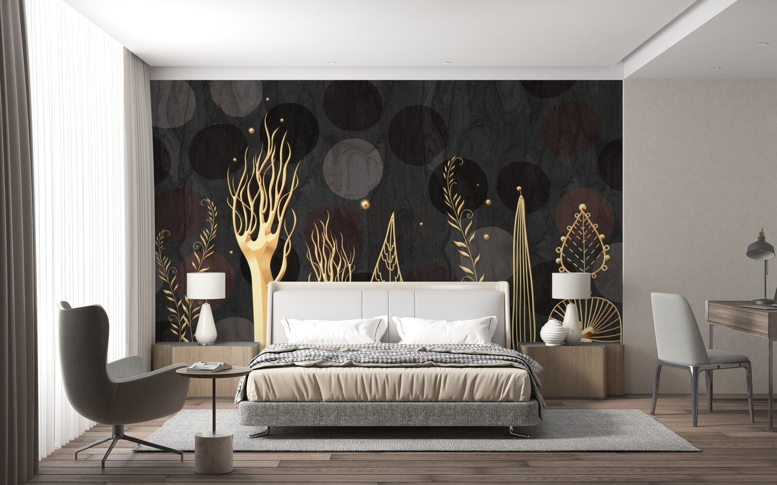 Fototapet noaptea printre copacii foioși