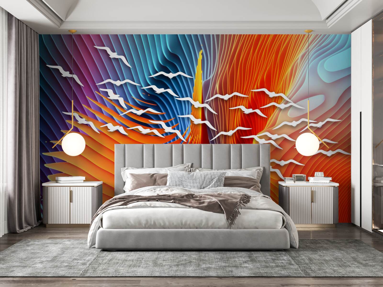 Fototapet păsări sumare printre dune