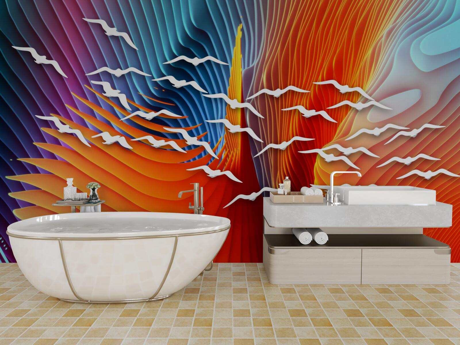 Fototapet păsări sumare printre dune