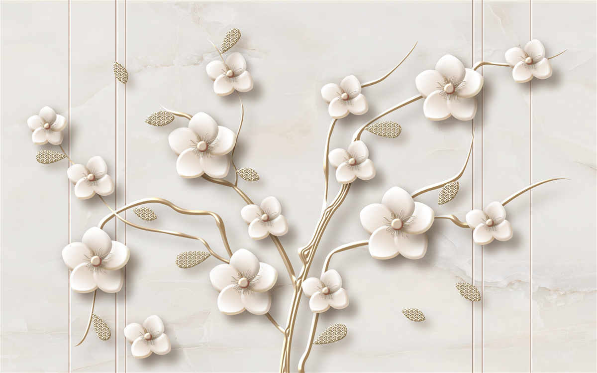 Fototapet copac cu flori albe