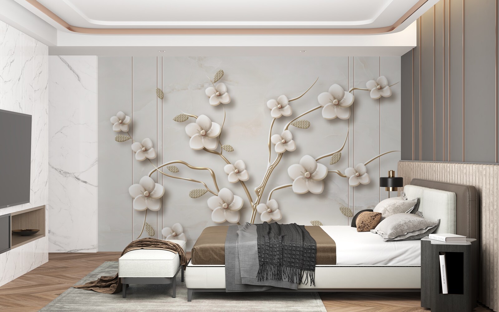 Fototapet copac cu flori albe