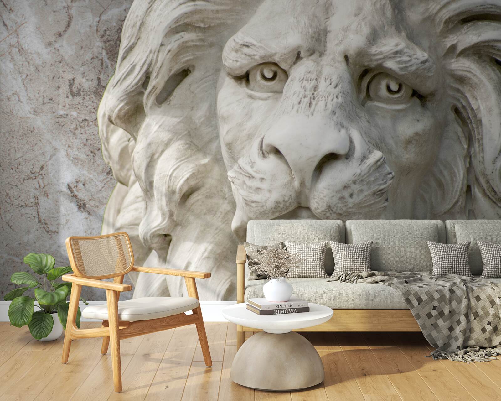 Fototapet cap de leu în basorelief