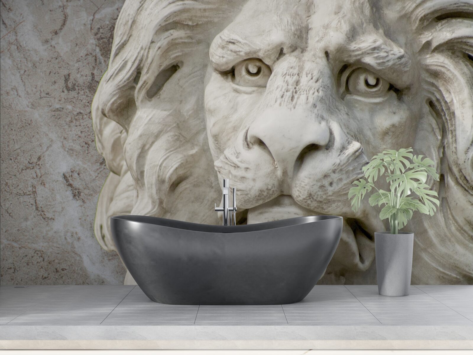 Fototapet cap de leu în basorelief