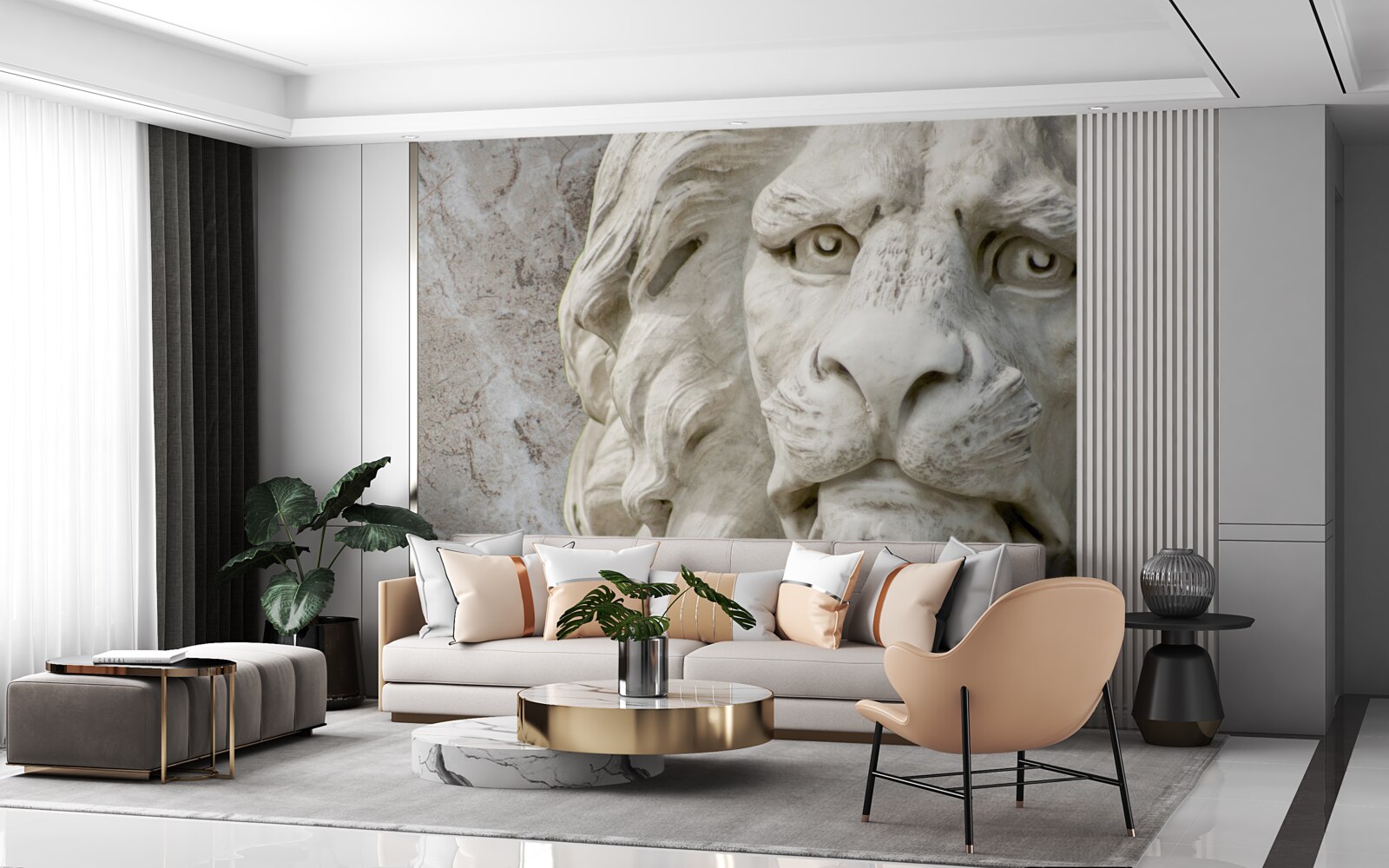 Fototapet cap de leu în basorelief