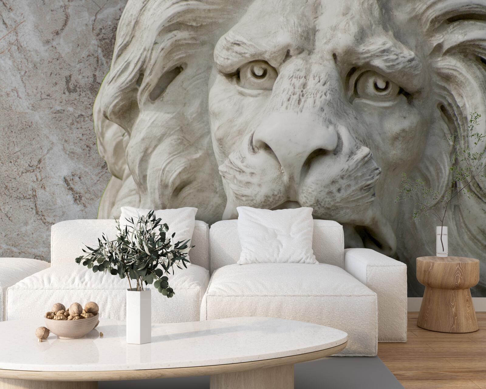 Fototapet cap de leu în basorelief