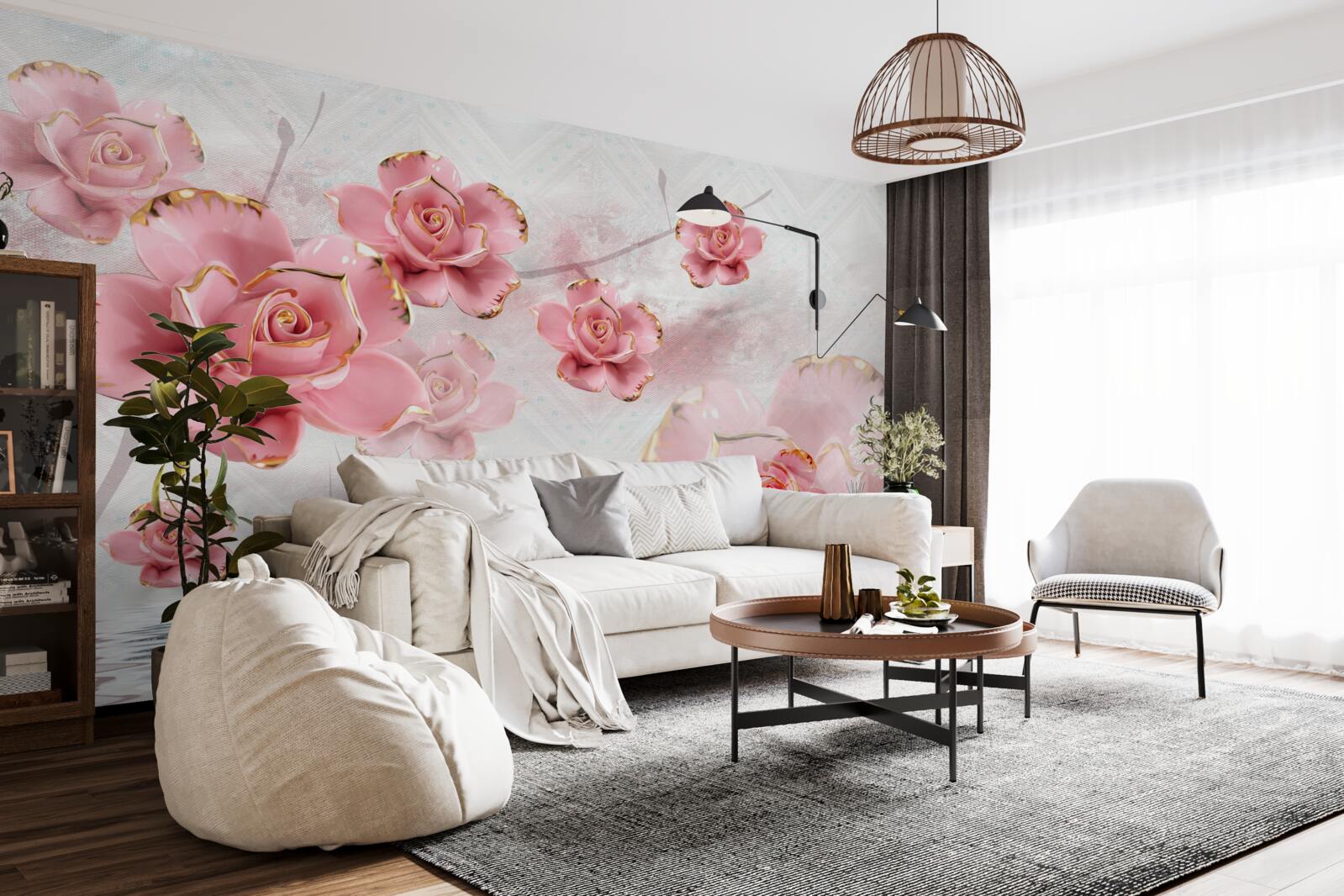 Fototapet trandafiri cu margini de aur roz