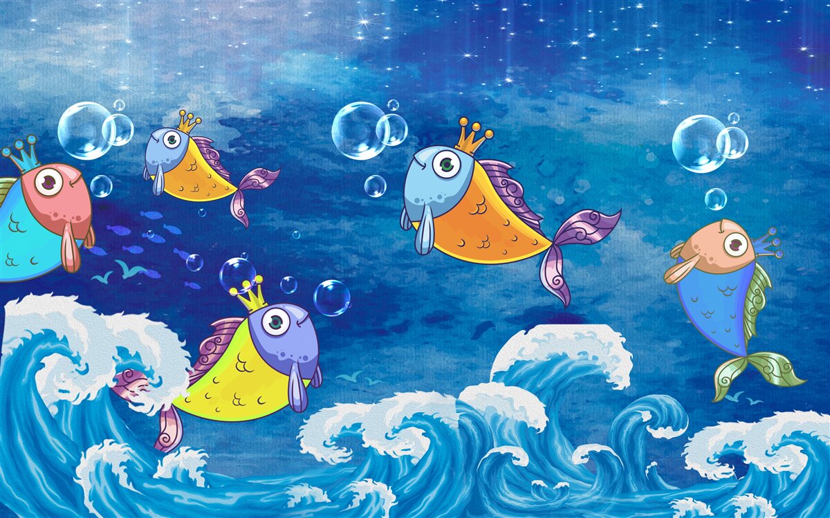 Fototapet pești animați cu diademe regale