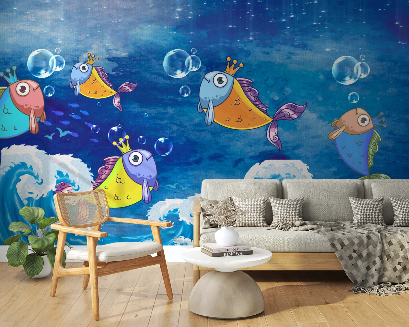 Fototapet pești animați cu diademe regale