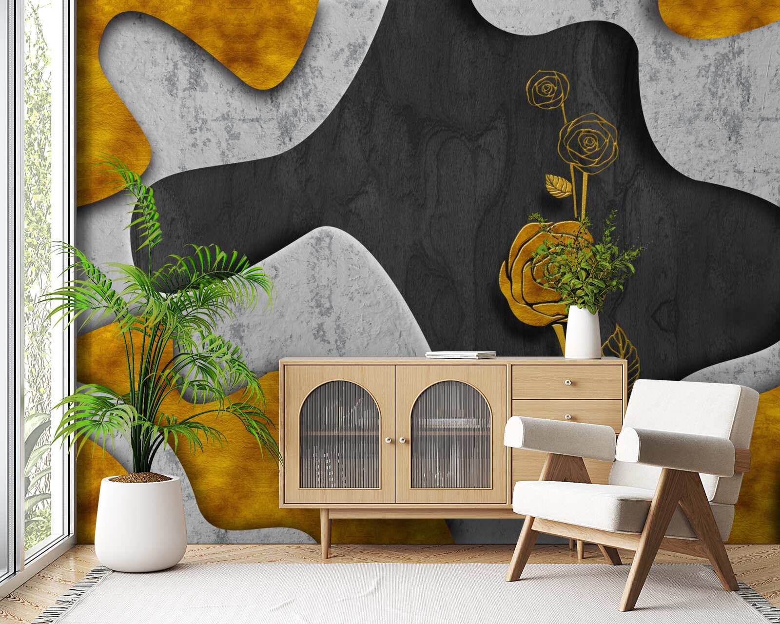 Fototapet trandafir de aur în decor