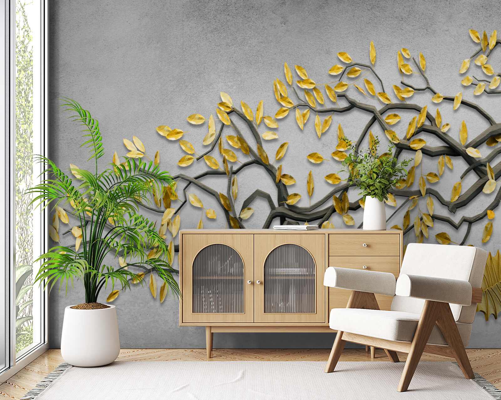 Fototapet ramură cu frunze aurii de toamnă