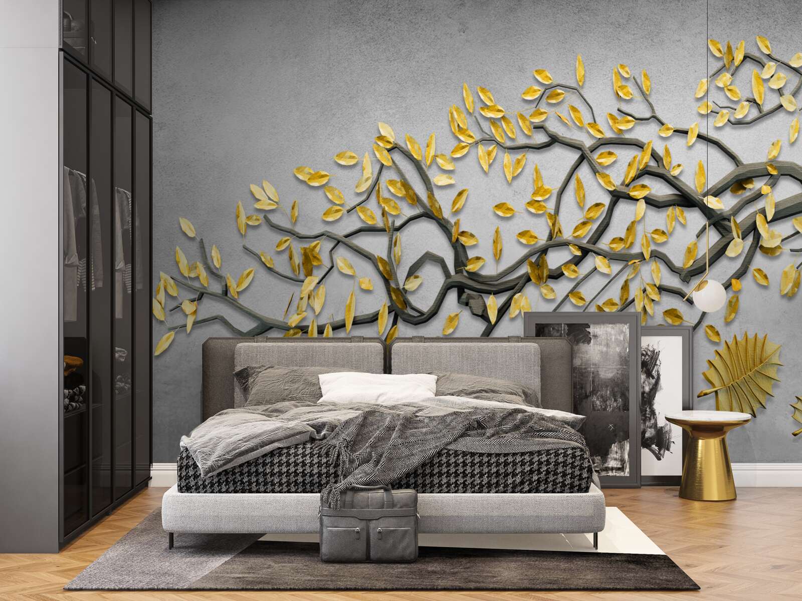 Fototapet ramură cu frunze aurii de toamnă