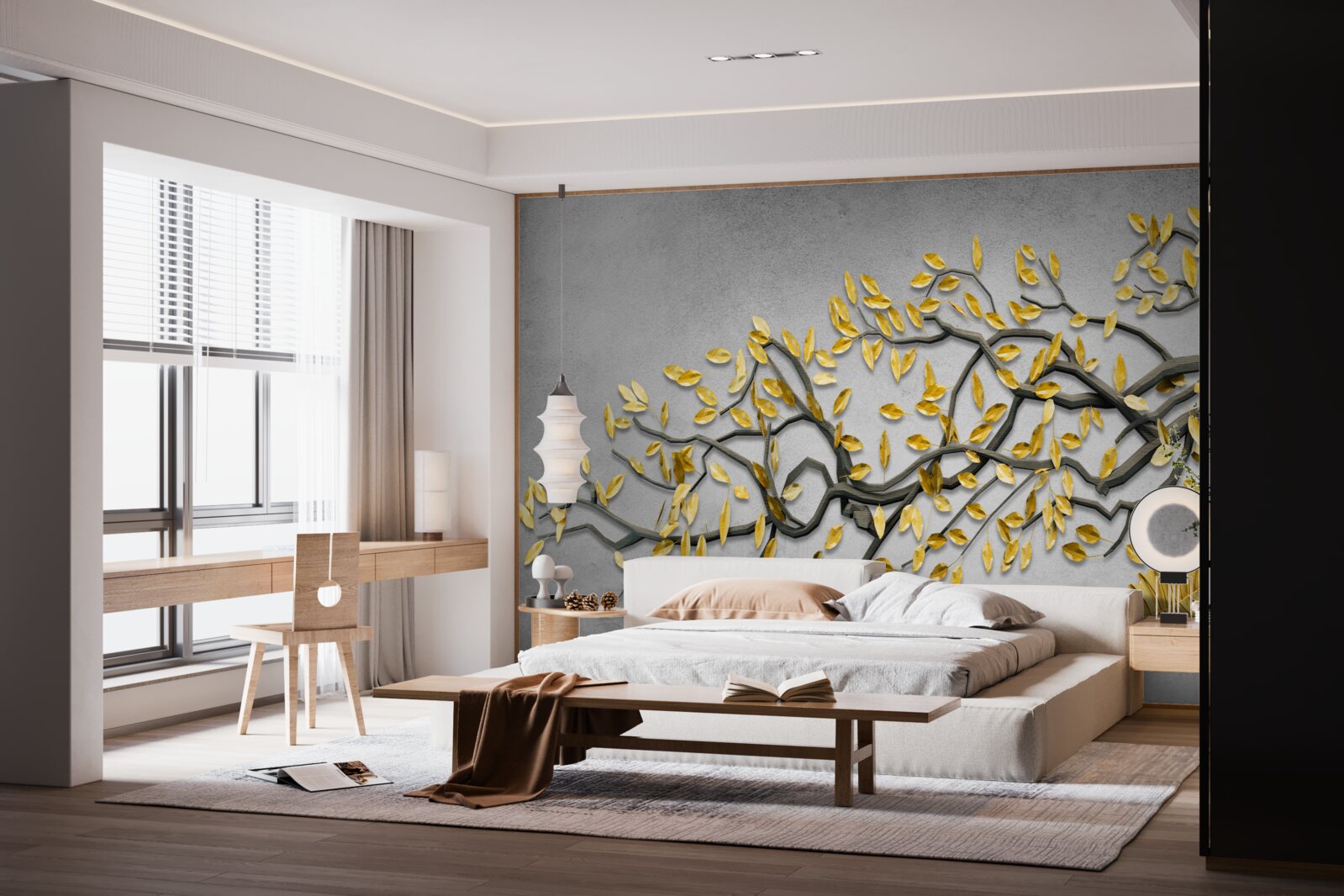 Fototapet ramură cu frunze aurii de toamnă