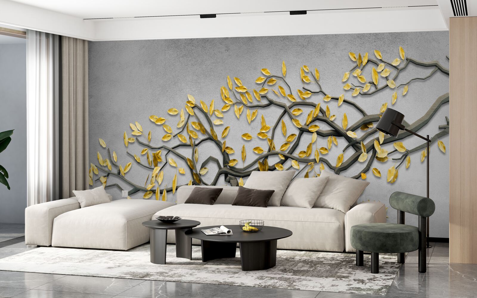 Fototapet ramură cu frunze aurii de toamnă