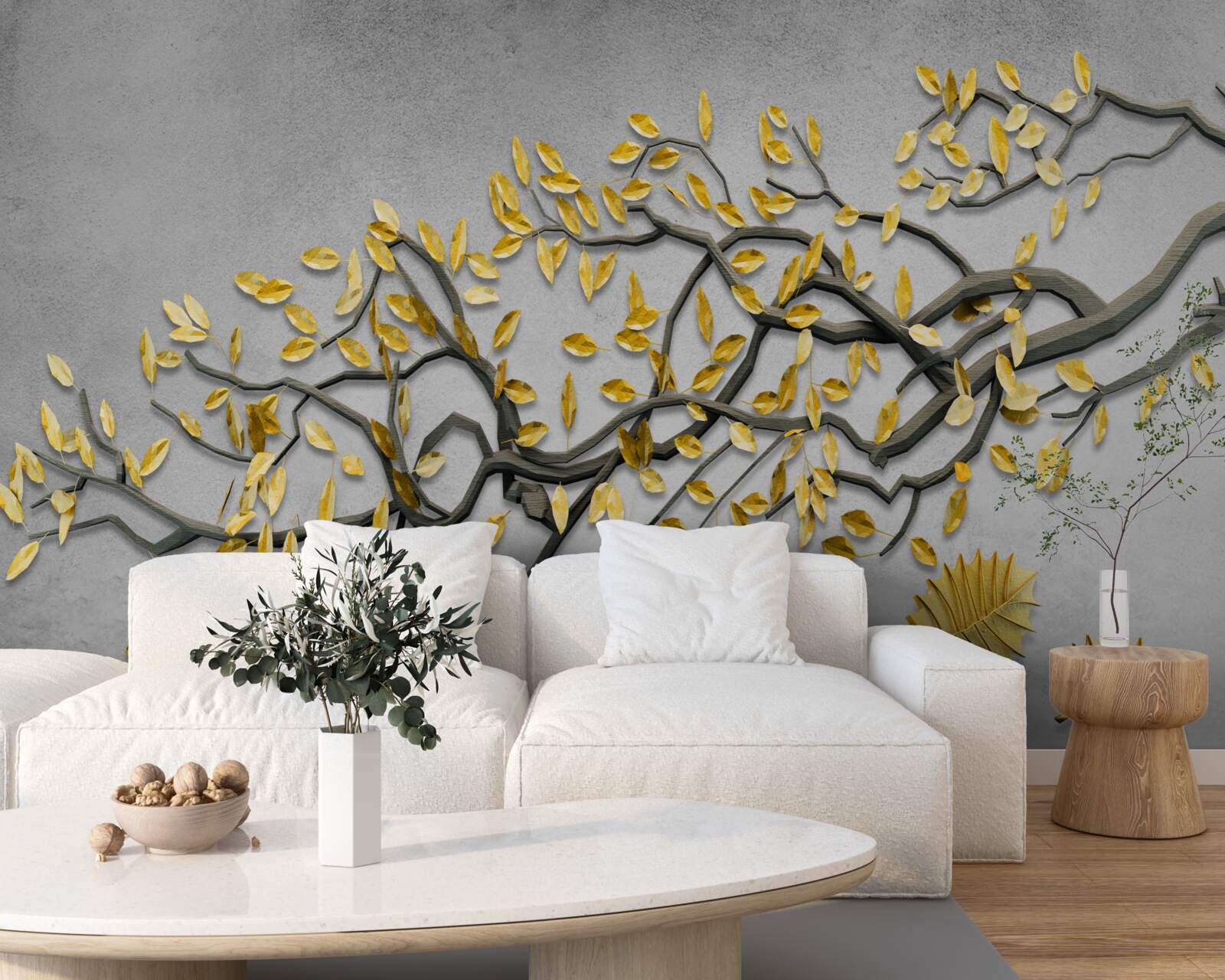 Fototapet ramură cu frunze aurii de toamnă