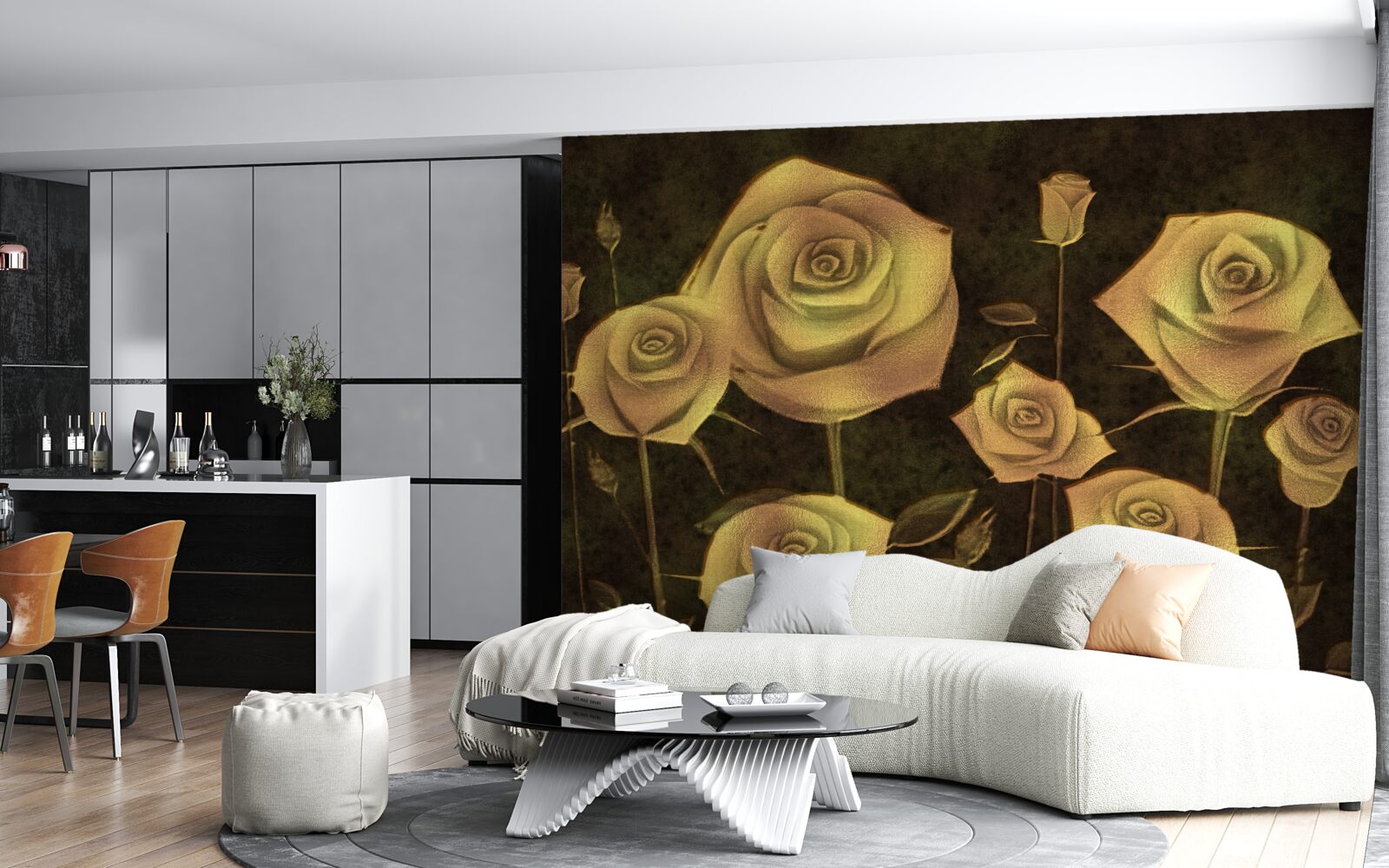 Fototapet pe un fundal maro este un boboc de trandafir alb