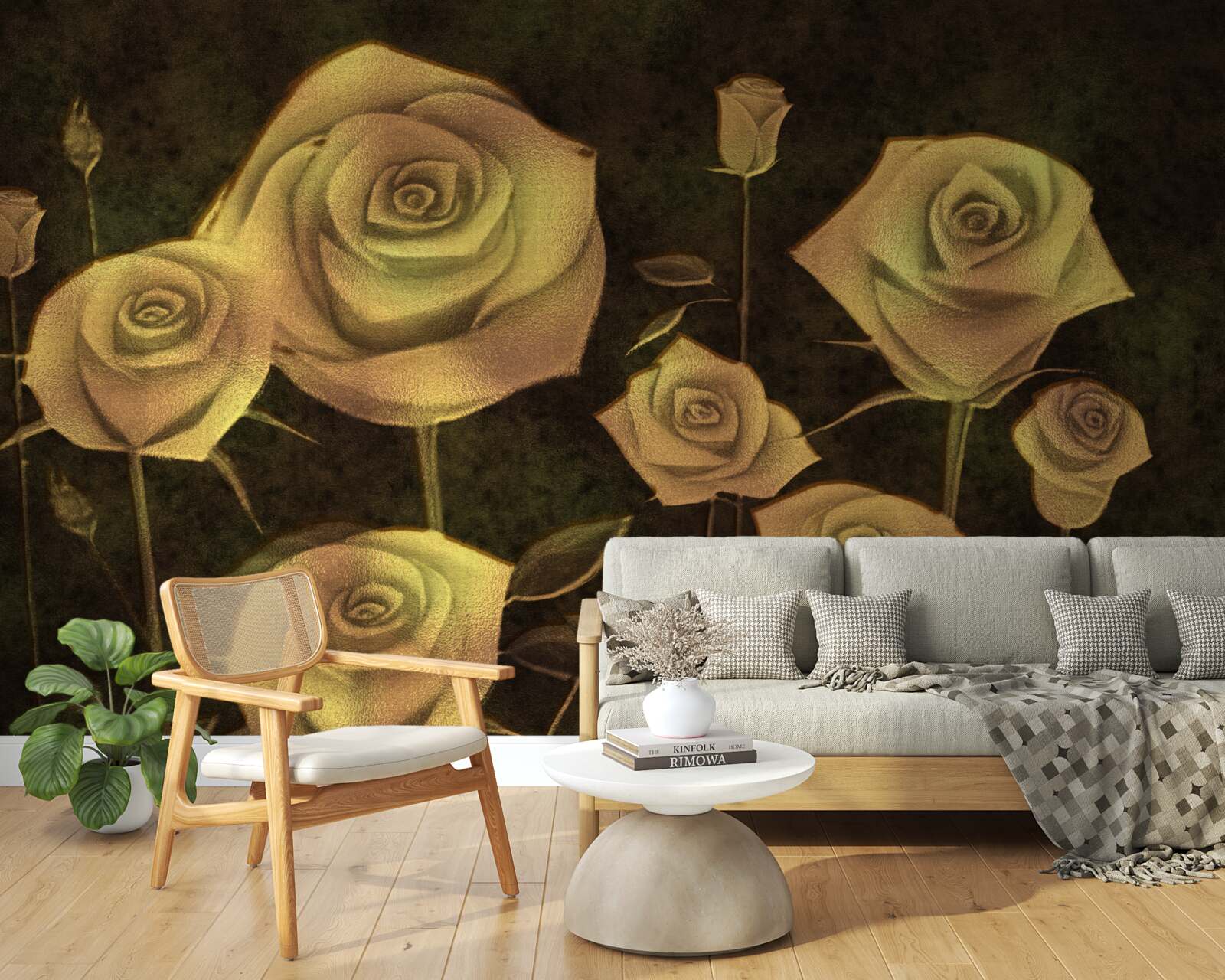 Fototapet pe un fundal maro este un boboc de trandafir alb