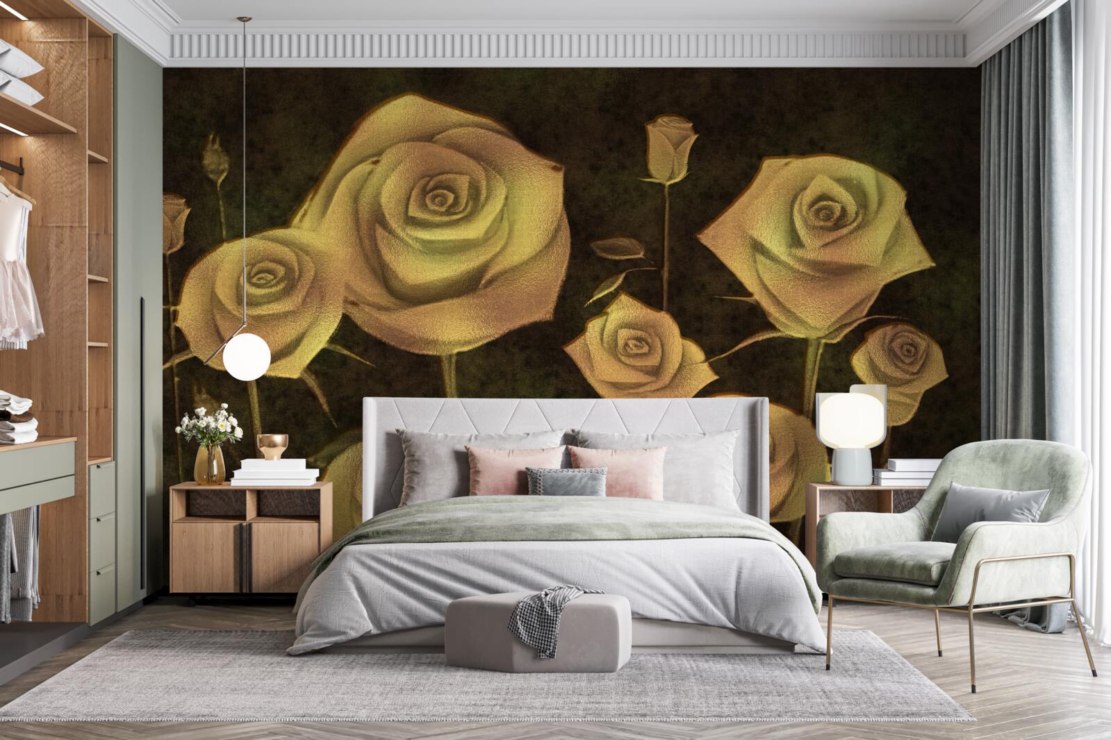 Fototapet pe un fundal maro este un boboc de trandafir alb