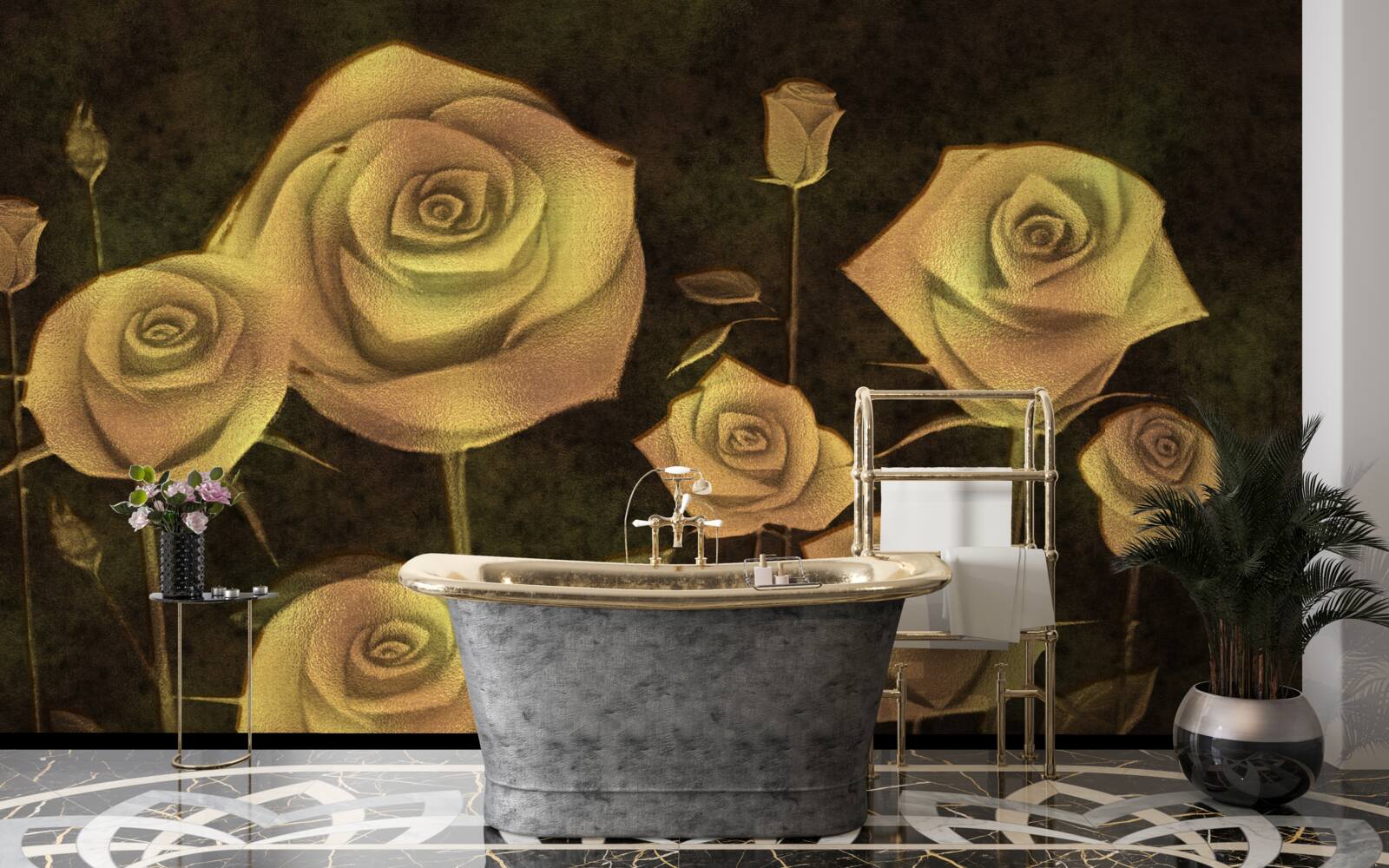 Fototapet pe un fundal maro este un boboc de trandafir alb