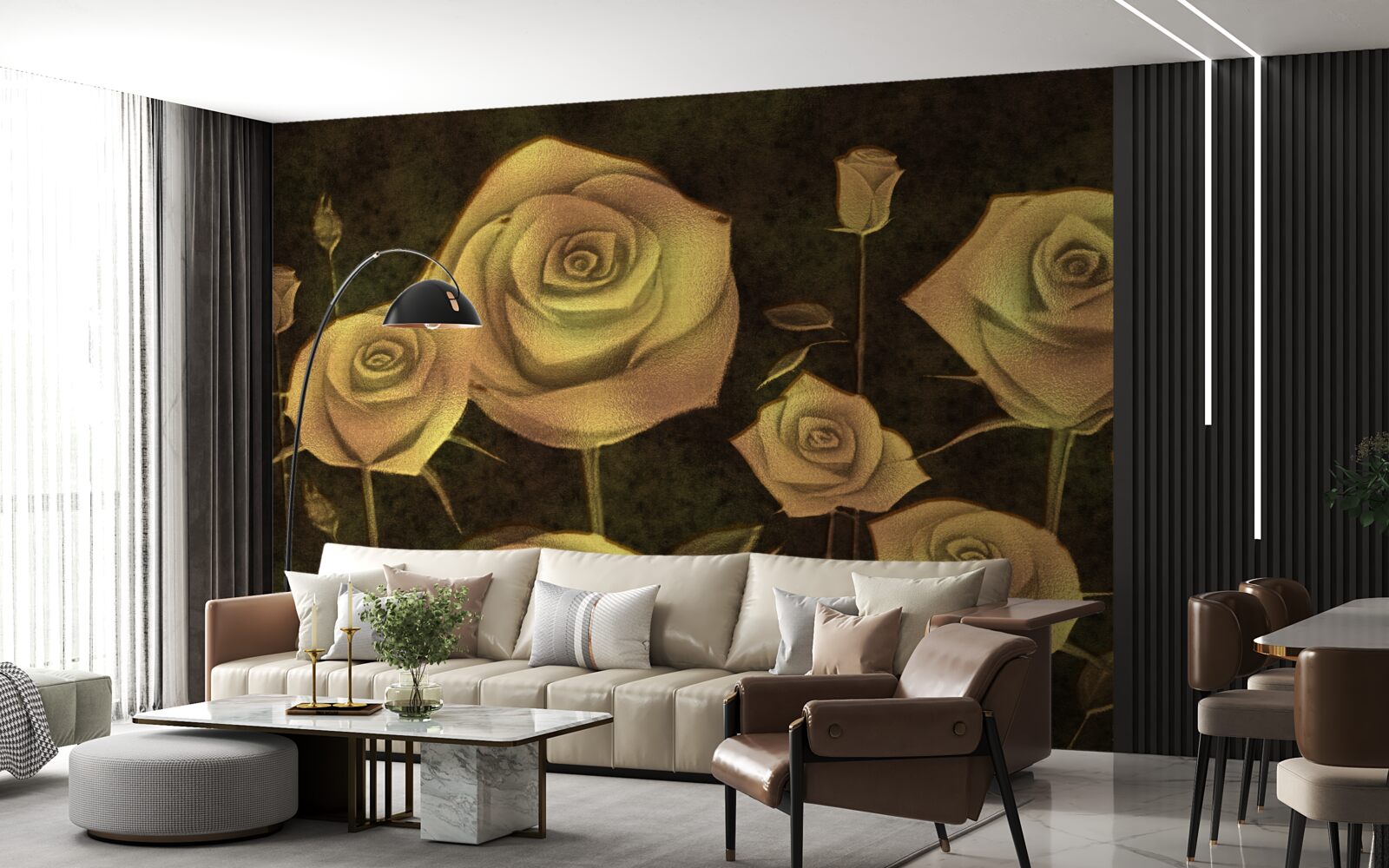 Fototapet pe un fundal maro este un boboc de trandafir alb