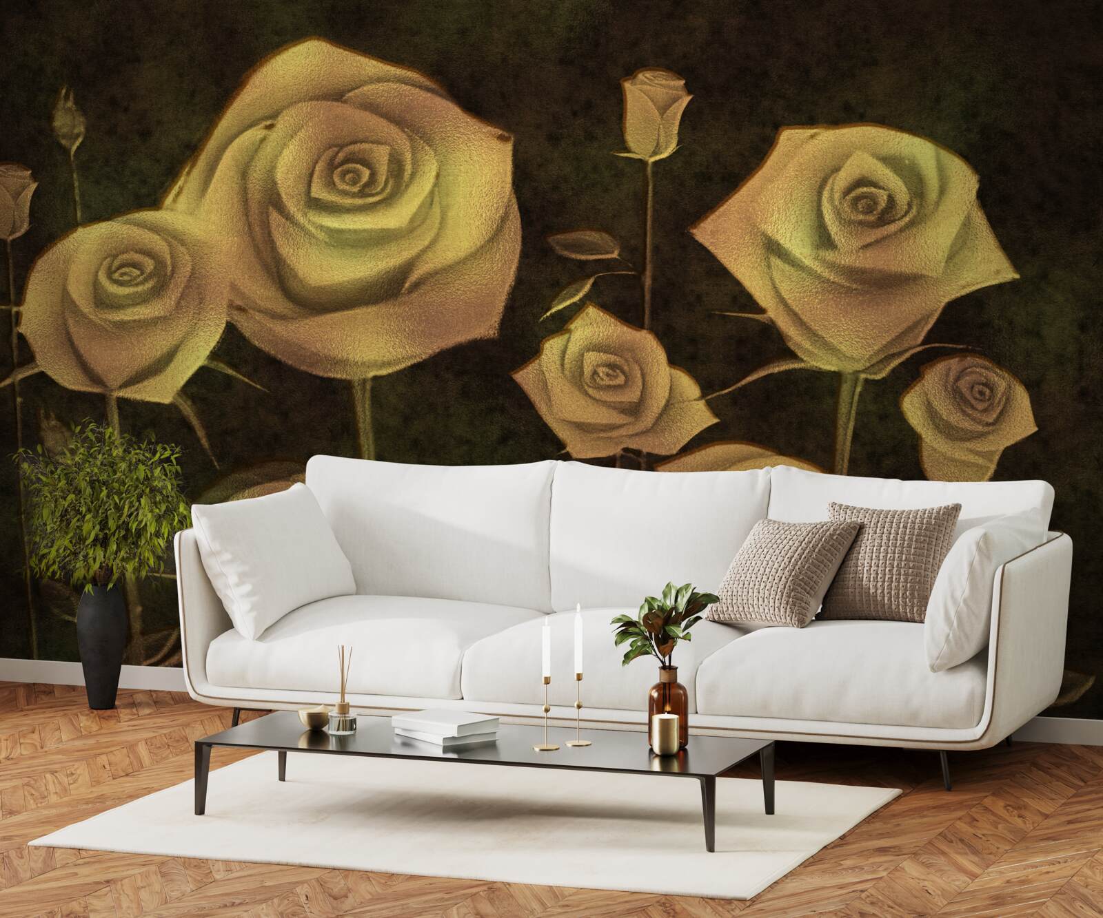 Fototapet pe un fundal maro este un boboc de trandafir alb