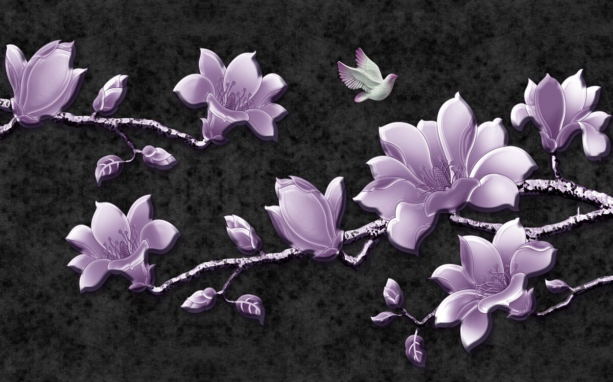 Fototapet ramuri delicate de magnolie de culoarea liliacului