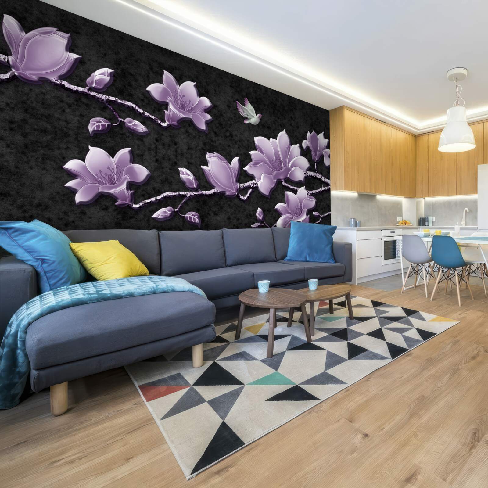 Fototapet ramuri delicate de magnolie de culoarea liliacului