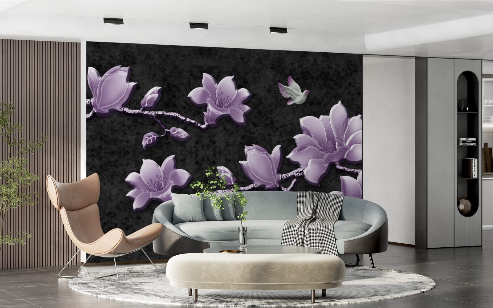 Fototapet ramuri delicate de magnolie de culoarea liliacului